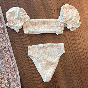 Floral Puff Sleeve Bikini Set